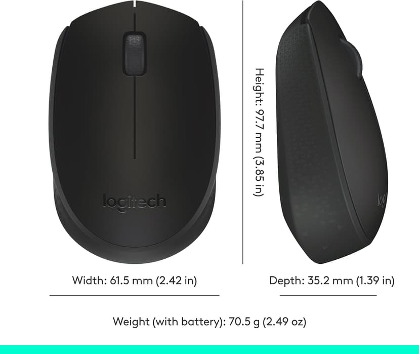 Logitech M170 Wireless Mouse for PC, Mac, Laptop, 2.4 GHz with USB Mini Receiver, Optical Tracking, 12-Months Battery Life, Ambidextrous - Black