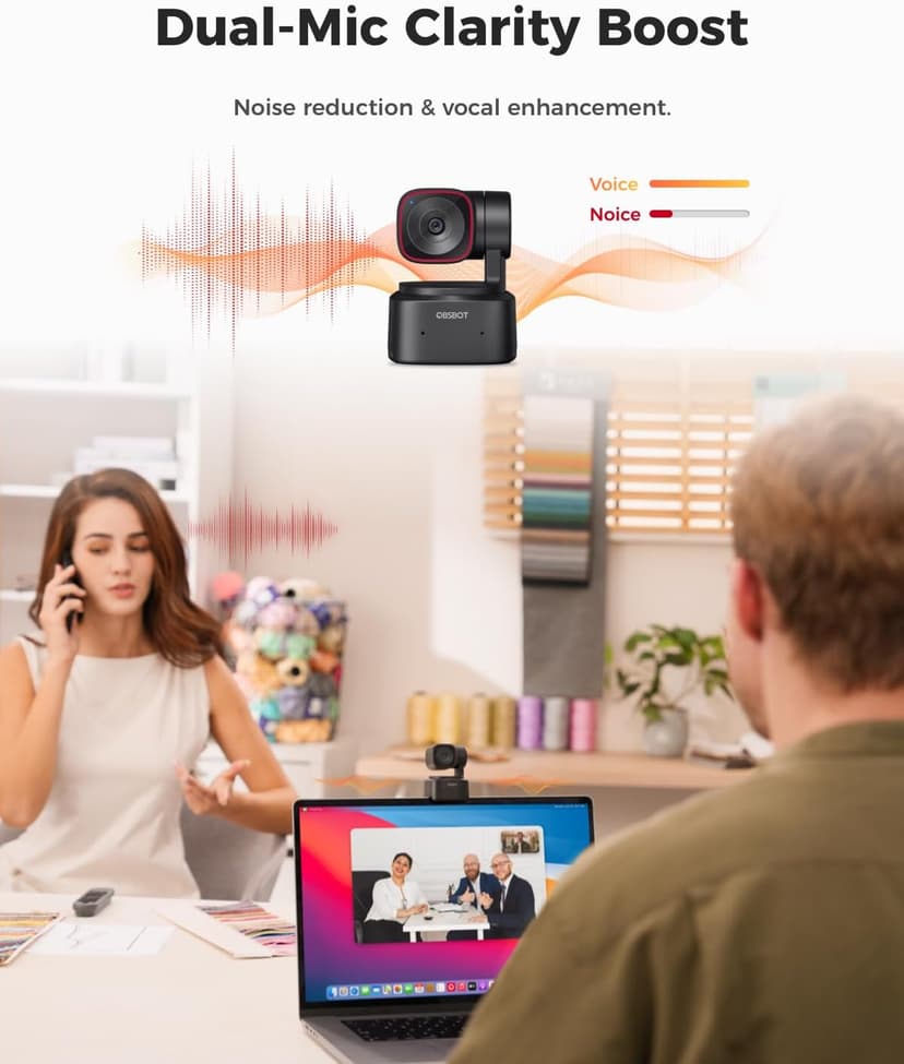 OBSBOT Tiny 2 Lite 4K Webcam for PC, AI Tracking PTZ Streaming Camera with 1/2" Sensor, Gesture Control, 60 FPS, HDR, Microphones, Web Camera for Desktop Computer, Laptop, Meeting, Video Calls, etc.