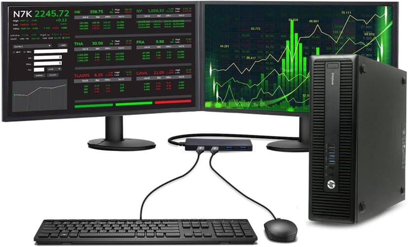 HP Trading Optimized PC Bundle Intel Core i5 6th Gen,32GB RAM,512 nvme SSD, 2 New 24€ Monitors, 2 Network Cards, Trading Platform Support, 4 in 1 USB HUB, Key Board & Mouse Windows 10 Pro (Renewed)