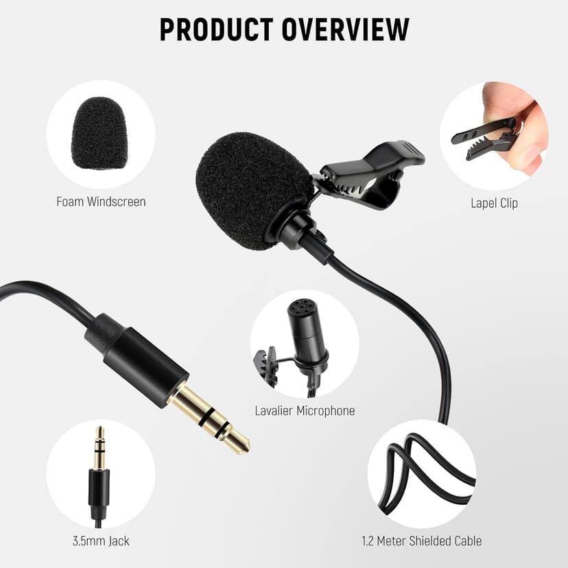 NEEWER 2 Pack Lavalier Lapel Microphone Compatible with DJI Wireless Mic Transmitters Rode Wireless GO II 2, Omnidirectional Condenser Wired Clip On Lav Mics for Stage YouTube Live Streaming, CM5