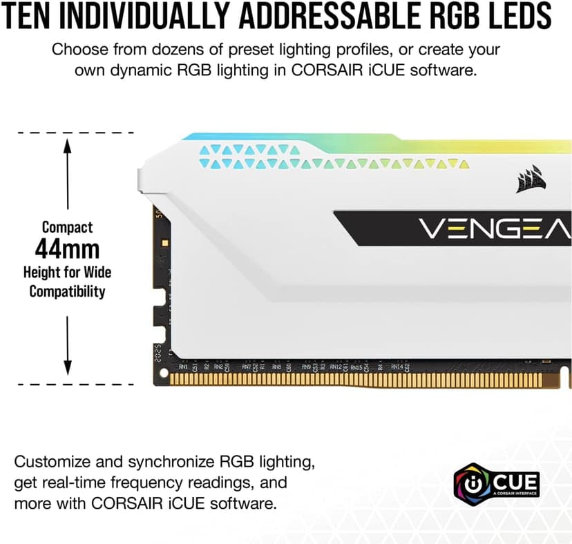 CORSAIR VENGEANCE RGB PRO SL DDR4 RAM 32GB (2x16GB) 3600MHz CL18-22-22-42 1.35V Intel AMD Desktop Computer Memory - White (CMH32GX4M2D3600C18W)