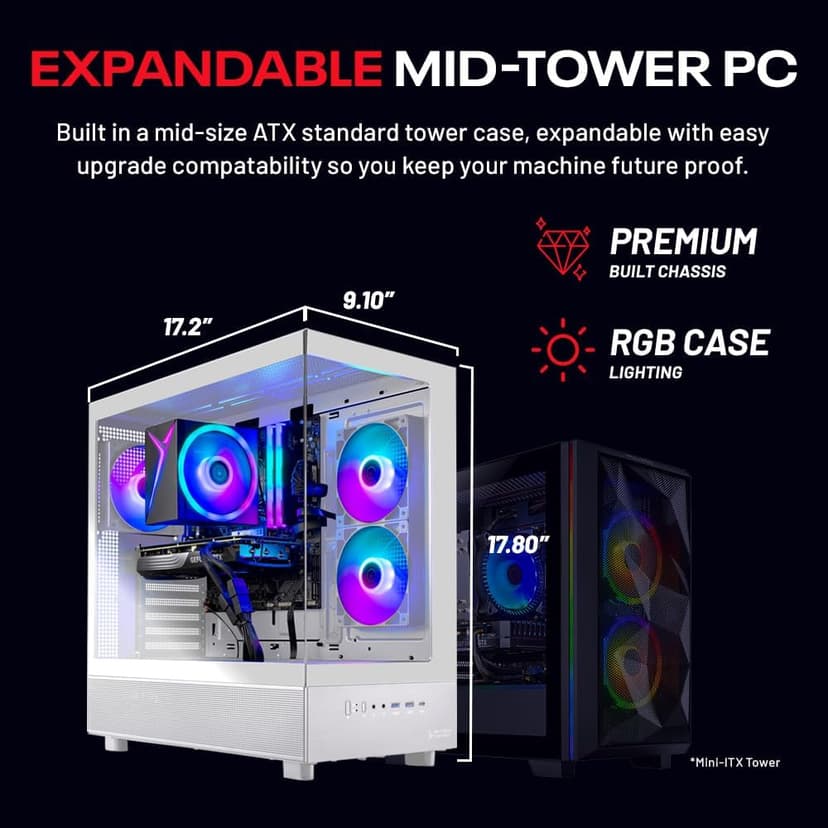 Skytech Azure Gaming PC Desktop, Ryzen 5 7600 3.8 GHz (5.1GHz Turbo), NVIDIA RTX 5060 8GB, 1TB NVMe SSD, 16GB DDR5 RAM 5200, 650W Gold PSU, Wi-Fi, Win 11