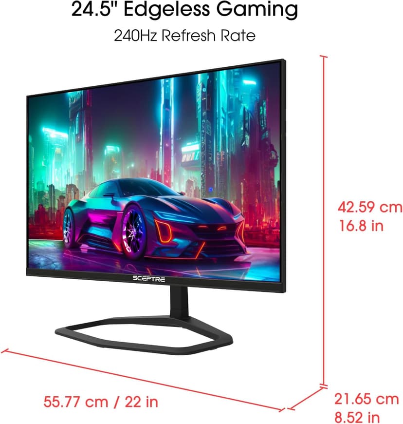 Sceptre New 24.5-inch Gaming Monitor 240Hz 1ms DisplayPort x2 HDMI x2 100% sRGB AMD FreeSync Premium Build-in Speakers, Machine Black 2024 (E255B-FWD240 Series)