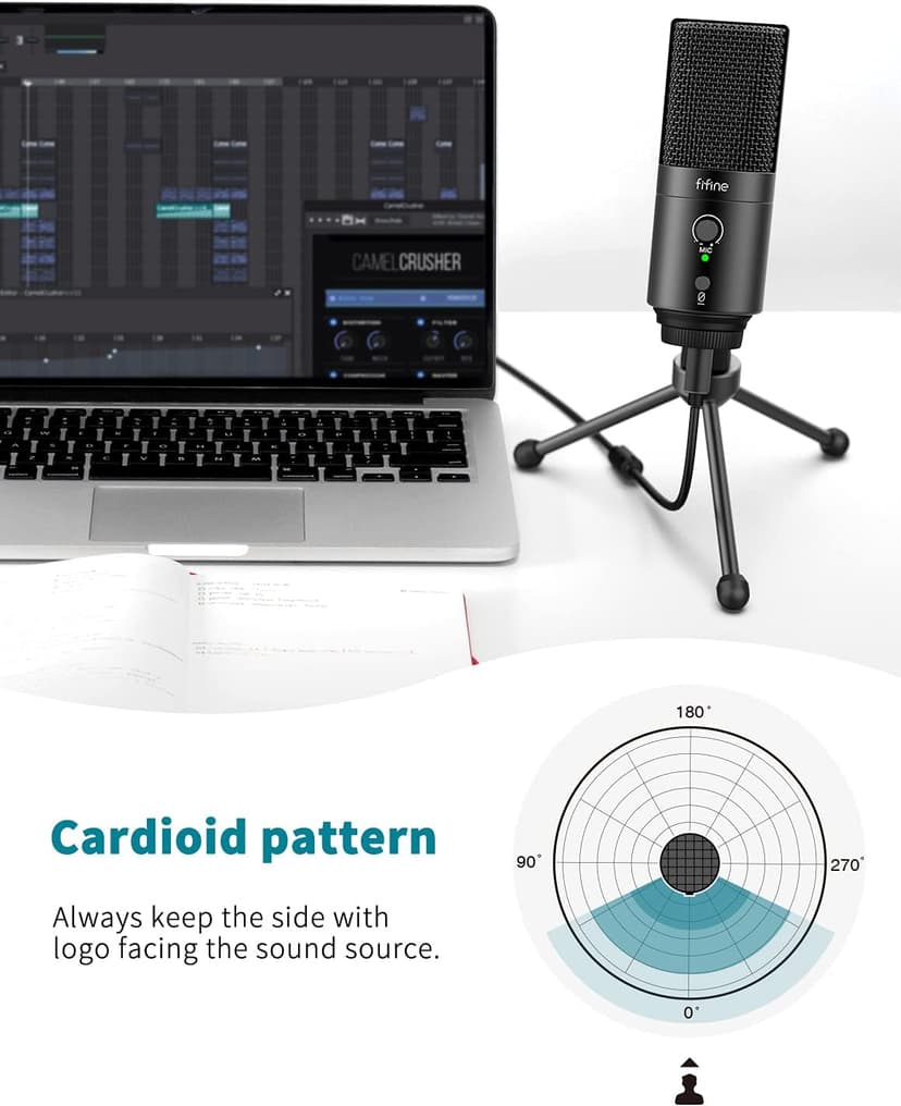 FIFINE USB Desktop PC Microphone with Pop Filter for Computer and Mac, Studio Condenser Mic with Gain Knob Mute Button Headphone Jack for Gaming Streaming Recording YouTube, Extra USB-C Plug-K683A