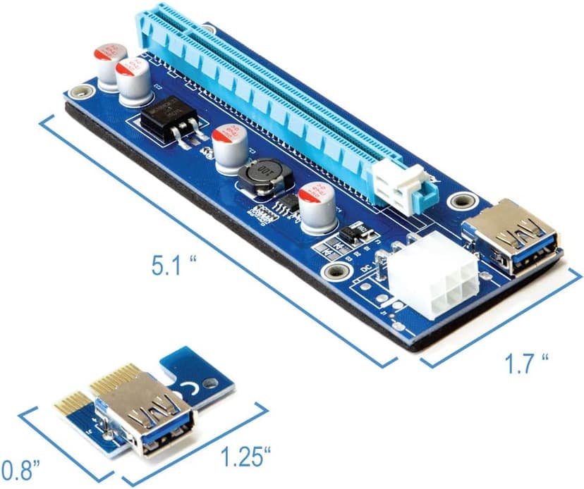 Kingwin PCIe Riser Card Adapter 1x to 16x with 6-Pin Power Cable, SATA to PCI-E Extension Cable for GPU Bitcoin Mining, Ethereum, ETH, Crypto Mining Rig (Latest Version)