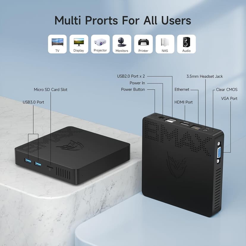Bmax Mini PC B1 Pro 8GB LPDDR4 /128GB eMMC, Intel Gemini Lake N4000 (Up to 2.6 GHz), Support 512GB/2TB M.2 SSD Expansion, 2.4G/5G Dual WiFi BT4.2, 4K Dual Display Micro Computer