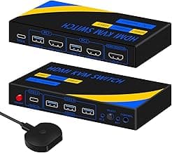kvm Switch hdmi 8K@60HZ, 4* USB3.0(USB-A*3&USB-C) kvm Switch 1 Monitors 2 Computers,HDMI USB kvm Switches 2 Computers 1 Monitor,USB Switch 2 Computers Mouse Keyboard Switch,with Desktop Controller