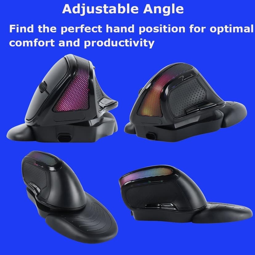 Wireless Mouse Large Angle Adjustable Ergonomic Vertical Upright Carpal Tunnel Ergo Right Hand 6 buttons USB Optical Mice for PC Laptop Computer Macbook Gift,3600 DPI,Removable Palm Rest,RGB Light