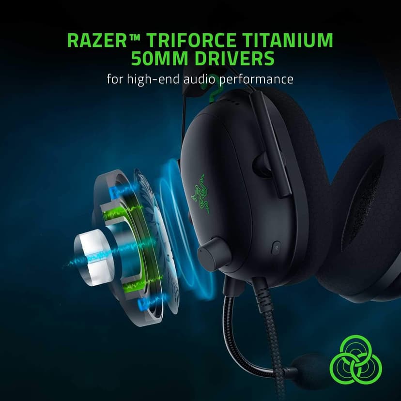 Razer BlackShark V2 Gaming Headset: THX 7.1 Spatial Surround Sound - 50mm Drivers - Detachable Mic - for PC, PS4, PS5, Switch, Xbox One, Xbox Series X|S - 3.5mm Audio Jack & USB DAC - Black