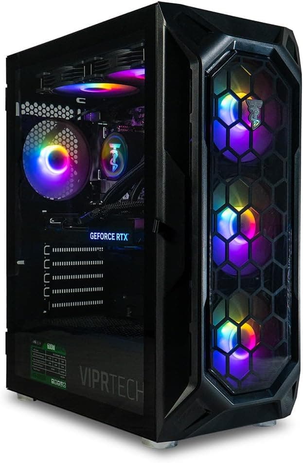 ViprTech Ghost 4.0 Liquid-Cooled PC - AMD Ryzen 7 (4.4Ghz Turbo), RTX 4060 Ti 8GB, 32GB DDR4 3200, 1TB NVMe SSD, VR-Ready, Streaming, WiFi, RGB, Win 11, Gaming Desktop Computer Prebuilt, Black