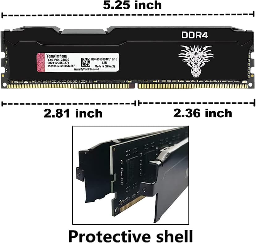 DDR4 3600MHz 16GB Desktop RAM PC4-28800 UDIMM Non-ECC Unbuffered 1.35V 288-Pin CL18 PC Computer Memory Upgrade Module Memory Support XMP 2.0 Auto Overclocking
