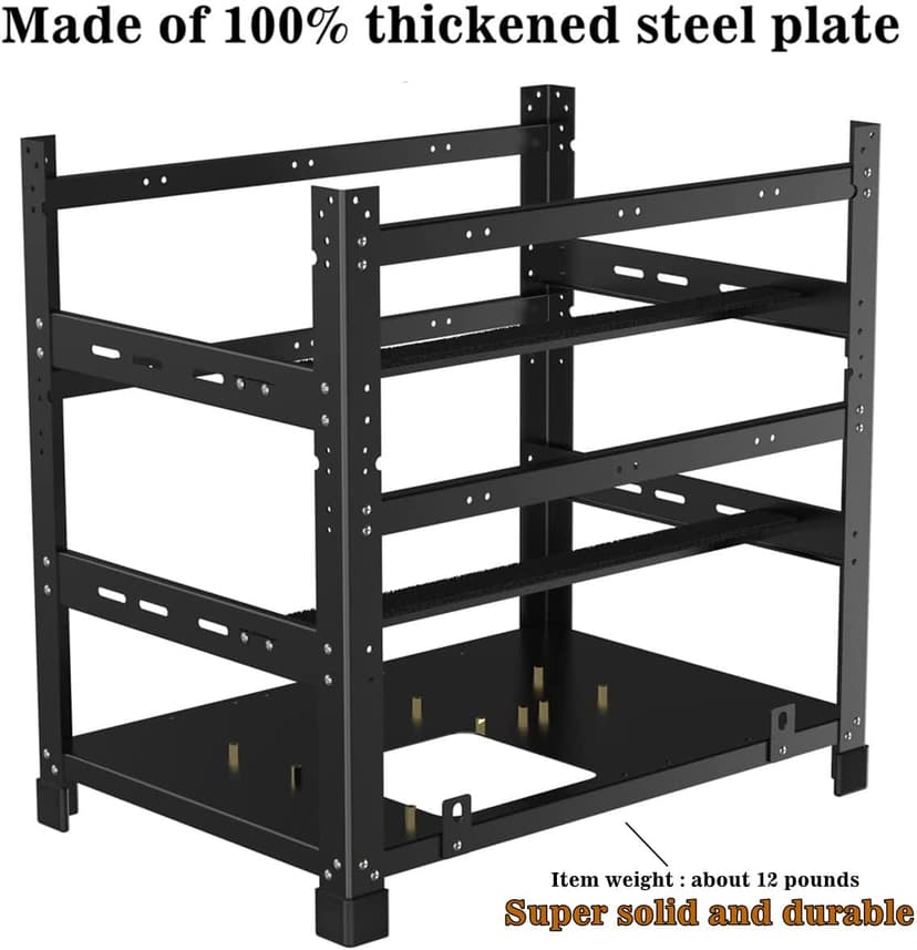 Mining Rig Frame for 12GPU, Steel Open Air Miner Mining Frame Rig Case, Support to Dual Power Supply for Crypto Coin Currency Bitcoin ETH ETC ZEC Mining Tools - Frame Only, Fans & GPU is not Included