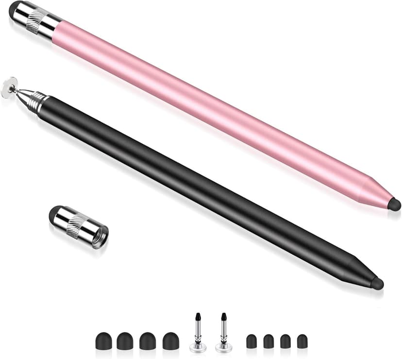 MEKO 3 in 1 Stylus Pens for Touch Screens, High Sensitivity & Precision Capacitive Stylus for Apple iPad iPhone Tablets Samsung Galaxy All Universal Touchscreen Devices (2 Pack-Black/Rose Gold)