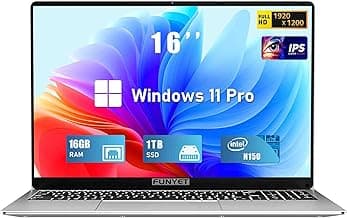 Gaming Laptop, 2025 Windows Laptops Computer, 16 Inch Windows 11 Pro Lap Top, 16GB RAM 1TB SSD, N150 Processor(up to 3.6GHz), Backlit Keyboard