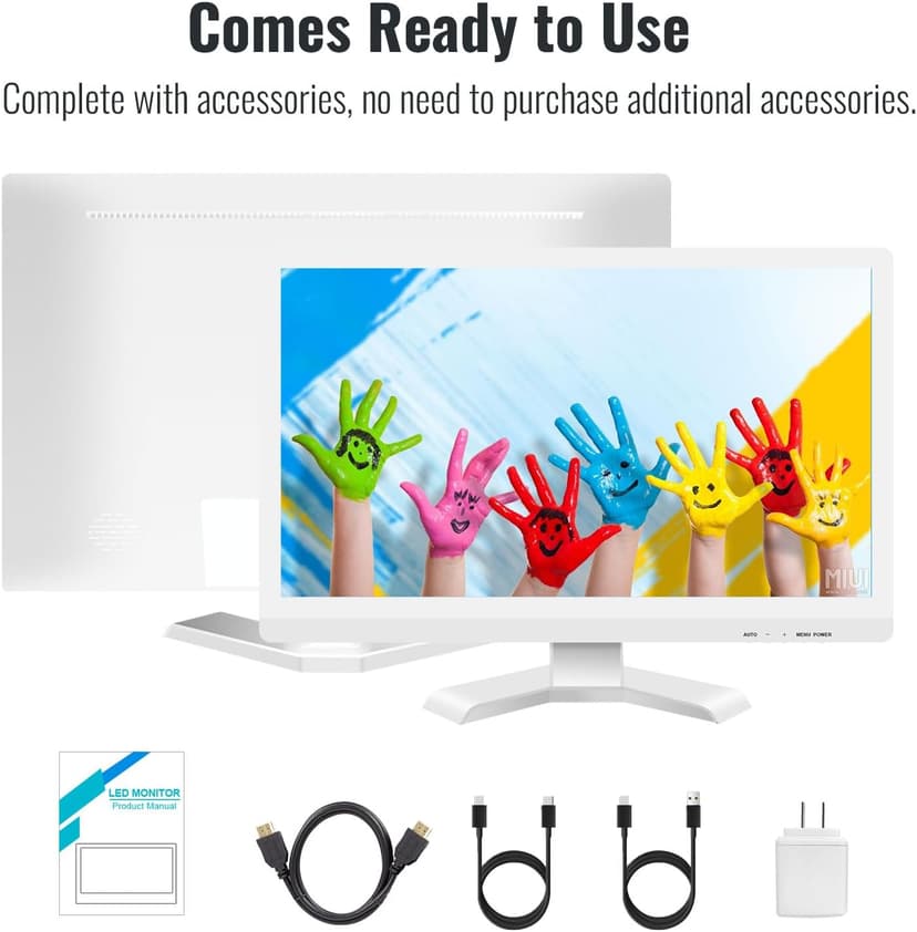 21.5 Inch Touchscreen Monitor FHD 1920x1080P, White, 75Hz, Built-in Speakers, HDMI VGA USB Port, 10-Point Computer Touch Screen PC Display, VESA Wall Mountable