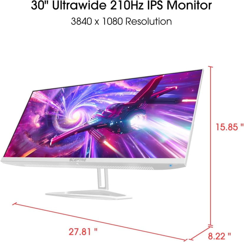 Sceptre IPS 30-inch Gaming Monitor 2560 x 1080 DisplayPort x2 HDMI x2 up to 210Hz 1ms Ultra Wide/Slim Build-in Speakers, Tesla-White 2025 (E305B-FU200TW)