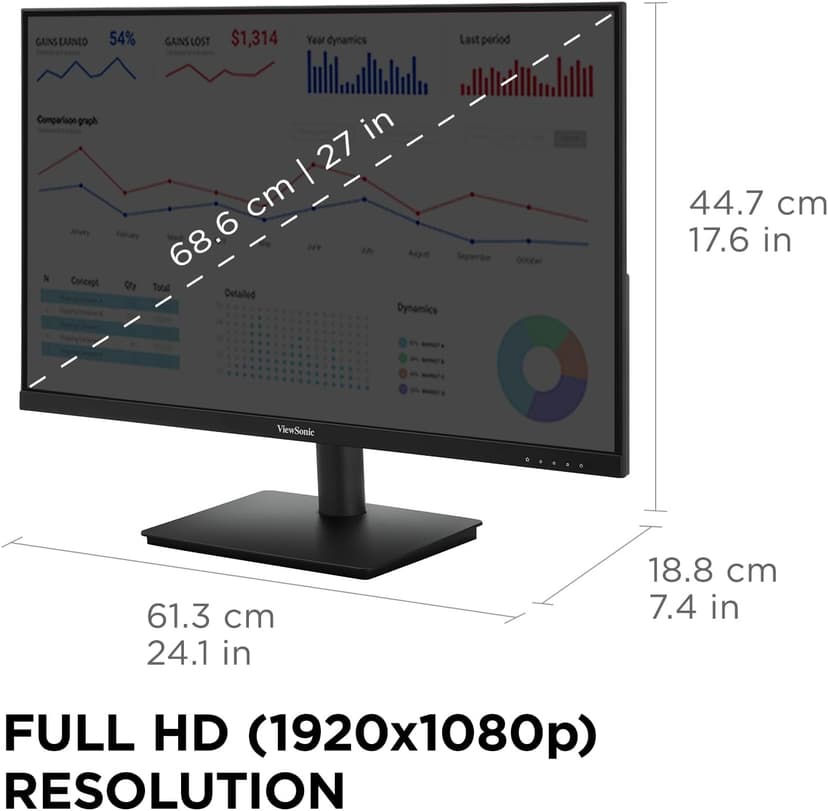 ViewSonic VS2747-H 27 Inch 1080p IPS Monitor with 100Hz, Variable Refresh Rate, Thin Bezels, Eye Care, HDMI, VGA