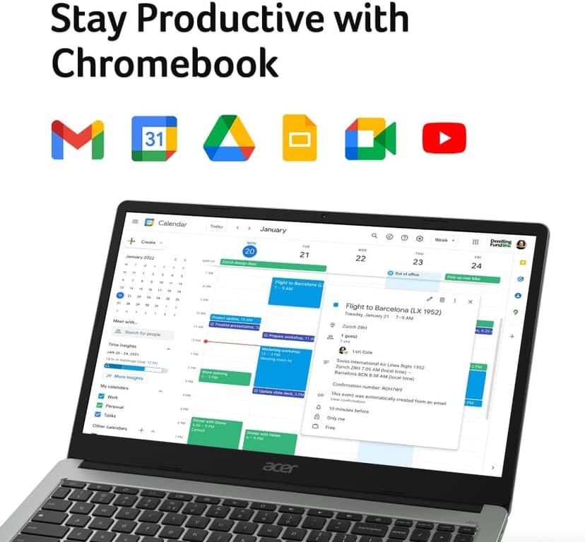 Acer Chromebook 315 Laptop | Intel Celeron N4500 | 15.6" Full HD IPS Display | Intel UHD Graphics | 4GB LPDDR4X | 64GB eMMC | Intel Wi-Fi 6 | DTS Audio | USB Type-C | Chrome OS | CB315-4H-C8XU,Silver