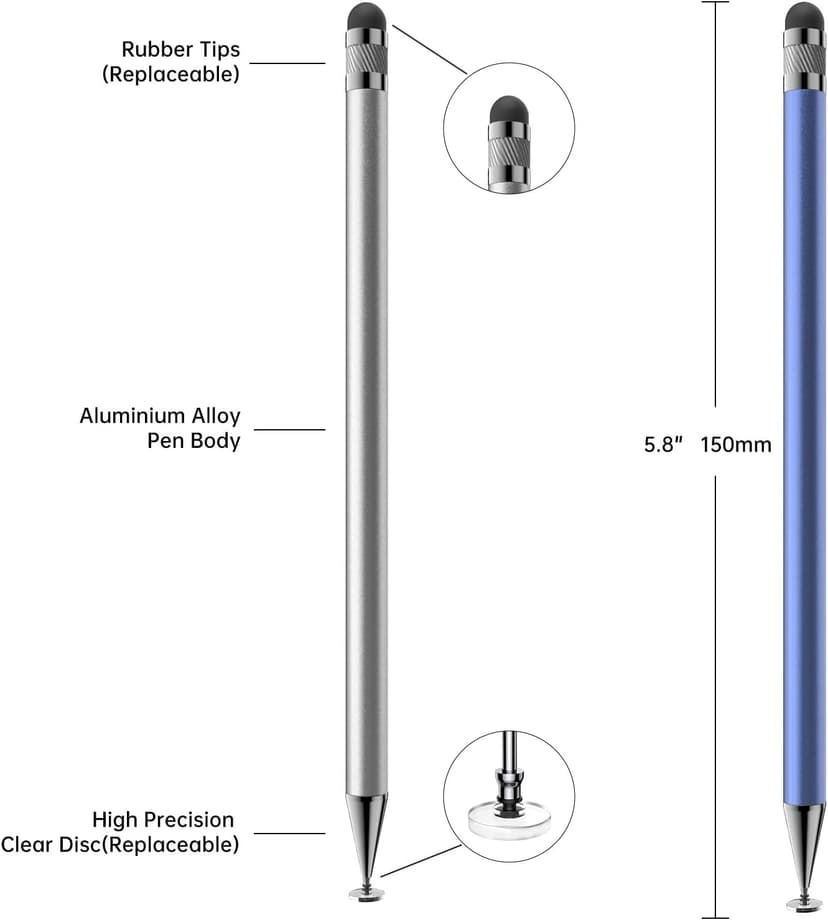 Stylus (5 Pcs), 2-in-1 Stylus Pen for Touch Screen, High Precision and Sensitivity, Suitable for iPhone/ipad/Android Tablets, Compatible with All Touch Screens (Black/White/Blue/Rose Gold/Silver)