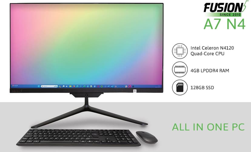 21.5" Full HD All in One PC Desktop Computer - Windows 11 Home - N4120 CPU, 4GB RAM, 128GB SSD, Dual-Band Wi-Fi, Bluetooth, Expandable HDD - AIO PC with Front Camera, Wireless Keyboard & Mouse