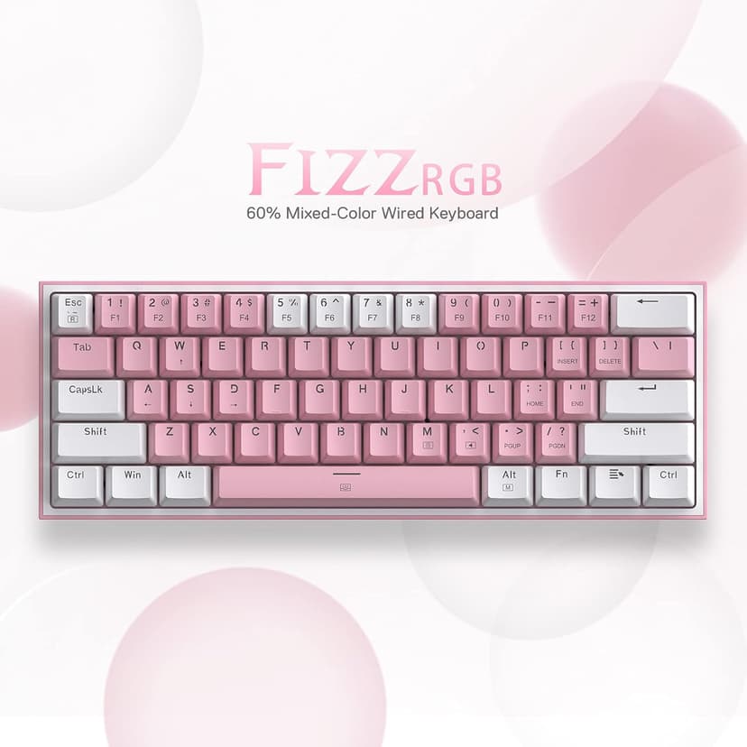 Redragon K617 Fizz 60% Wired RGB Gaming Keyboard, 61 Keys Hot-Swap Compact Mechanical Keyboard w/White and Pink Color Keycaps, Linear Red Switch, Pro Driver/Software Supported