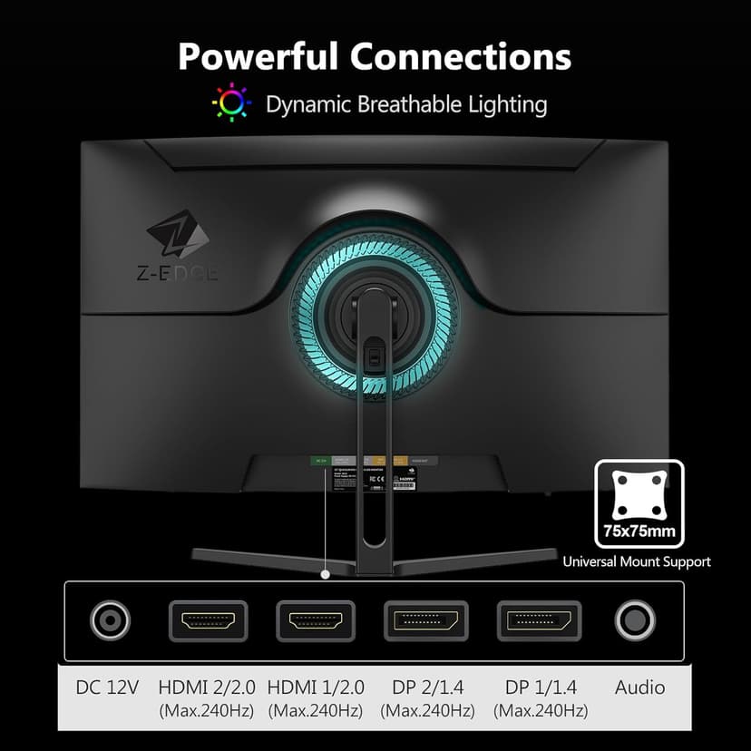 Z-Edge 32 inch Curved Gaming Monitor, FHD 1080P 240Hz Curved Monitor,1500R Computer Monitor, MPRT 1ms Monitor, UG32P 2X DP 1.4 Ports and 2X HDMI 2.0 Ports
