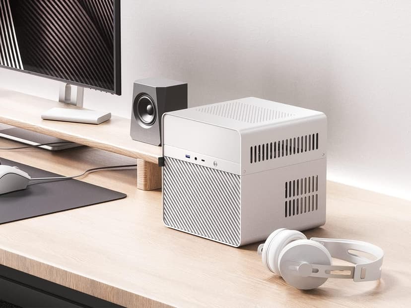 JONSBO N2 White NAS ITX Case 5+1 Disk Bays Mini Aluminum Case, Built-in 12cm Fan, SFX Power Bite (L150mm Max.), Support 65mm CPU Cooler, Integrated Upper Cover Removable，White