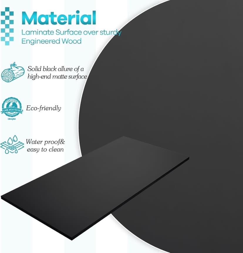 Kaboon 36x20 inch Black Table Top Universal, Solid One-Piece Desktop, Reversible Melamine Countertop, Double Desks, L-Desk DIY