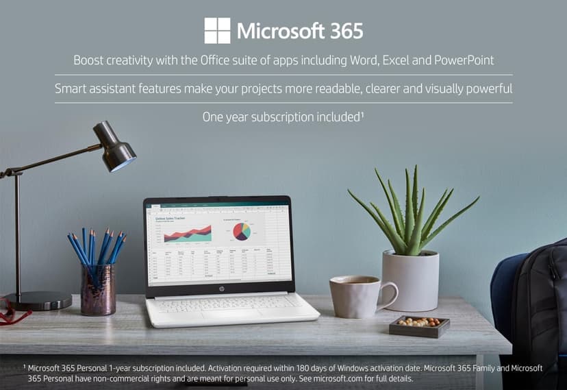 HP 14" HD Student Business Laptop, Intel Quad-Core N4120, 16GB RAM, 320GB Storage, (64GB eMMC+256GB SD Card), 1 Year Office 365, Slim Design, Webcam, HDMI, Bluetooth, WiFi, Win 11 S, White
