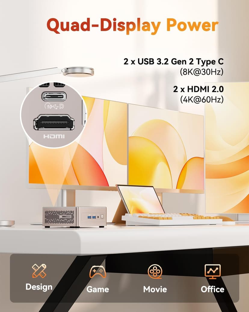 GEEKOM A5 Mini PC, AMD Ryzen 7 5825U, 16GB RAM&512GB M.2 NVMe SSD, Windows 11 Pro Desktop Computer, Vega 8 Graphics, 8K UHD, Dual HDMI | Wi-Fi 6, BT 5.2, USB 3.2 | Home & Office