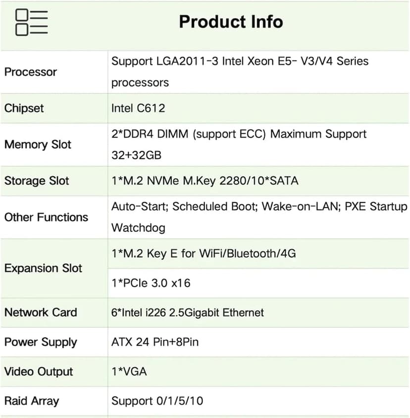 X99 NAS Motherboard Slot 10xSATA 1*M.2_ NVME PCIE ×1 LGA2011-3 for NAS Router Sever 6x2.5GbE I226 DDR4 RAM Memory