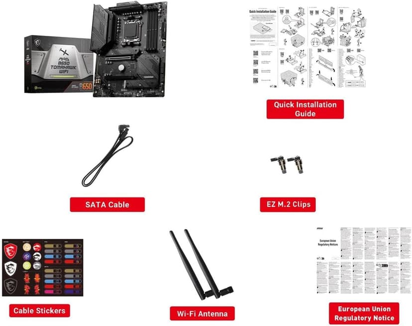 msi MAG B650 Tomahawk WiFi Gaming Motherboard (AMD Ryzen 9000/8000/7000 Series Processors, AM5, DDR5, PCIe 4.0, M.2, SATA 6Gb/s, USB 3.2 Gen 2, HDMI/DP, Wi-Fi 6E, Bluetooth 5.3, 2.5Gbps LAN, ATX)