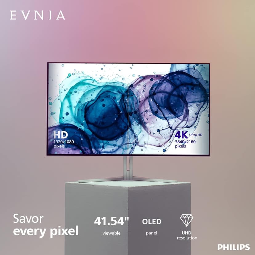 Philips EVNIA 42M2N8900 41.5” 4K OLED Gaming Monitor, 4K UHD, 138Hz 0.1ms GtG, FreeSync Premium, HDR10, USB-C Docking, KVM, 10W Speakers + DTS Sound, Ambiglow, 4-Year Advance Replacement