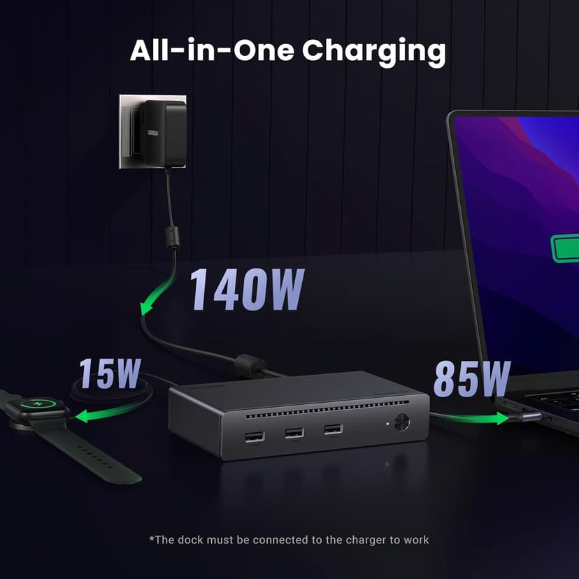UGREEN Revodok Max 208 8-in-1 Thunderbolt 4 Dock - 40Gbps Hub, 3 x Thunderbolt 4, Dual 4K@60Hz or Single 8K Display, 85W Charging, Gigabit Ethernet, 3 x USB A 3.2 for Mac M1/M2/M3/M4 Pro/Max