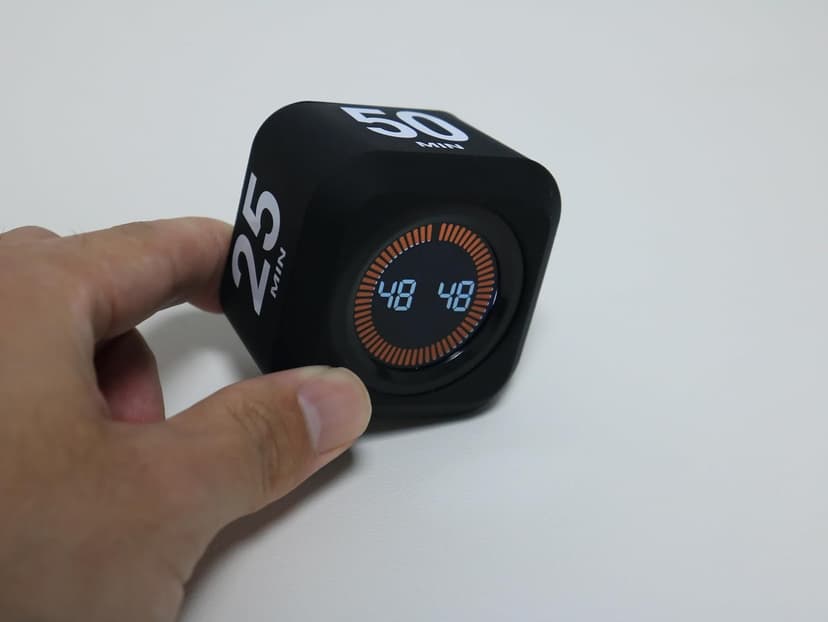 Rotating Cube Visual Timer 5, 25, 10, 50 Min Preset + Custom Countdown, Rechargeable Desk Productivity Flip Timer w/Silicone Case, Silent Mode, Ideal for ADHD Tool Study Work Kitchen School (Black)