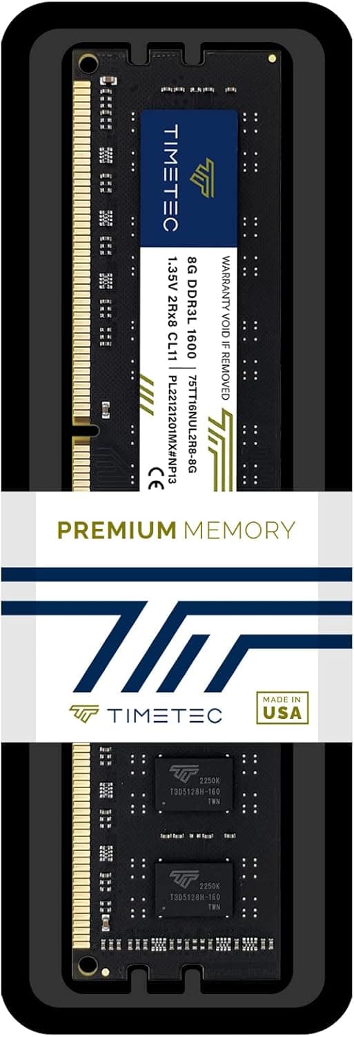 Timetec 8GB DDR3L / DDR3 1600MHz (DDR3L-1600) PC3L-12800 / PC3-12800 (PC3-12800U) Non-ECC Unbuffered 1.35V / 1.5V CL11 2Rx8 Dual Rank 240 Pin UDIMM Desktop PC Computer Memory RAM Module Upgrade (8GB)