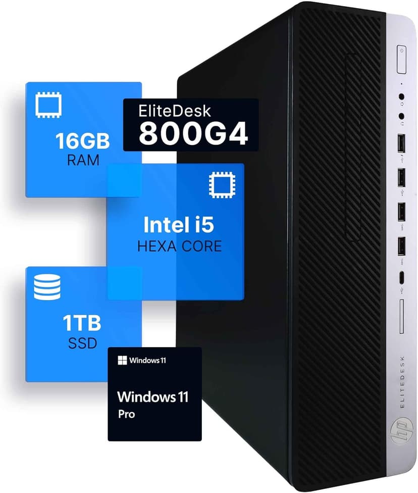 HP EliteDesk 800G4 PC | Windows 11 Pro | Intel i5-8500 | 16GB RAM 1TB SSD | New Dual 24" LCDs | RGB Speakers | Home or Office Computer | Internal WiFi 6 AX200 + BT (Renewed)
