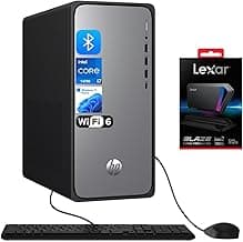 HP OmniDesk M02 Premium AI Copilot Tower Desktop, 20-Core Intel Core i7-14700, 32GB DDR5, 1TB SSD, Wired KB & Mouse, Wi-Fi 6, Bluetooth, Win11 Home, Black, Bundle with Lexar SL660 512GB Portable SSD