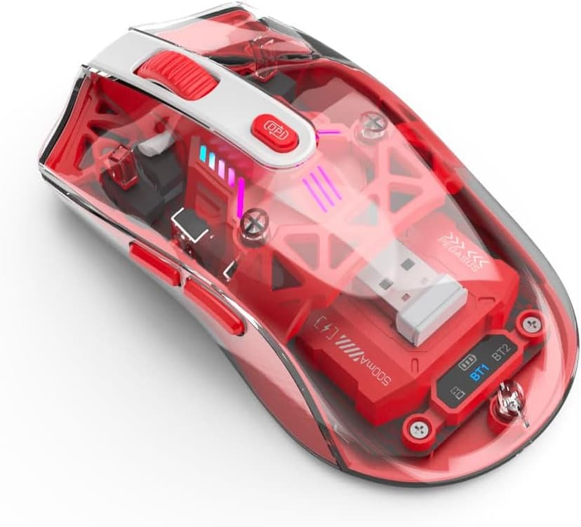 Pegasus Transparent Wireless Gaming Mouse with RGB Lighting, Bluetooth, Adjustable DPI, Red (MKE 830)