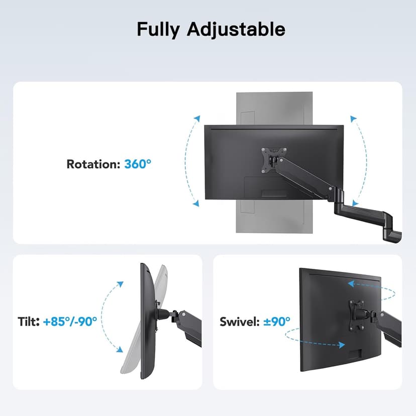 HUANUO Triple Monitor Mount for 17 to 32 inch Screens, Gas Springs Adjustment Triple Monitor Stand with Swivel, Tilt, Rotation, Clamp & Grommet Kit (Black)