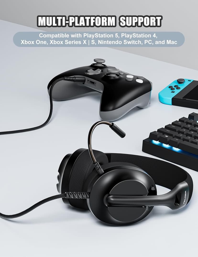 S30 Gaming Headset with Microphone,198g Lightweight Design, Wired Gaming Headphones for Xbox, Xbox Series X|S, PS5, PS4, Switch, PC, Noise Cancelling Mic, Soft Earmuffs (Black)