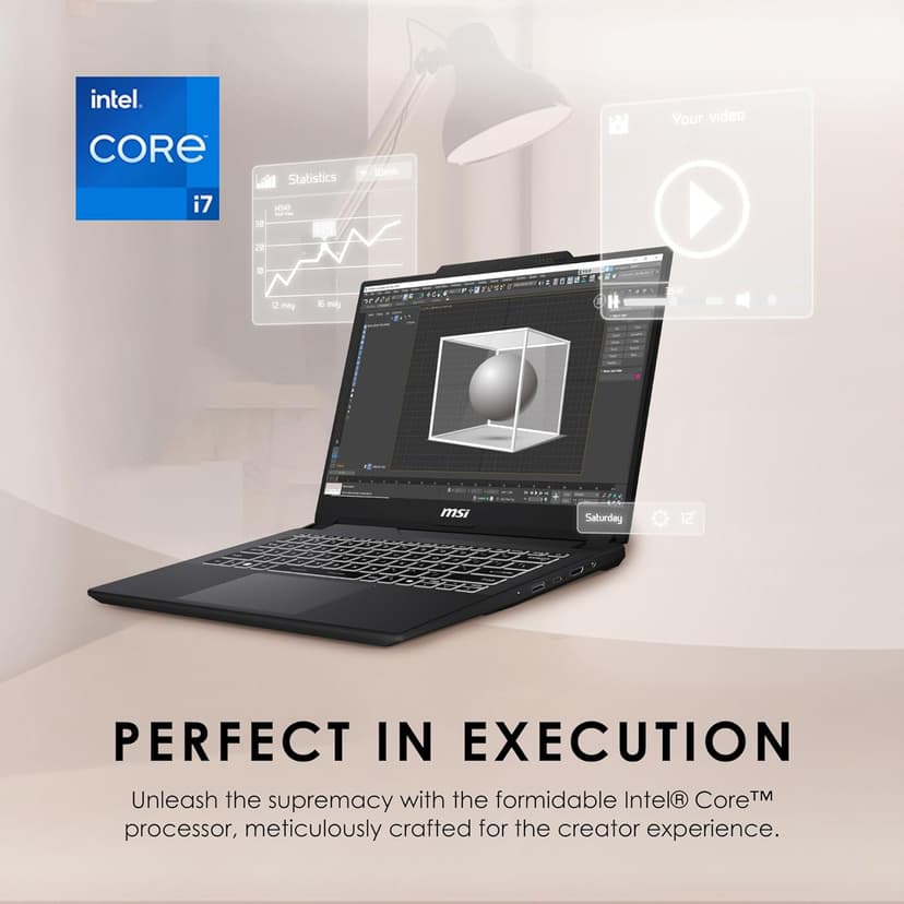 MSI Creator M14 14” 2.8K Display Creator Laptop: Intel Core i7-13620H, NVIDIA Geforce RTX 4050, 16GB DDR5, 1TB NVMe SSD, Cooler Boost, Win 11: Black A13VE-083US
