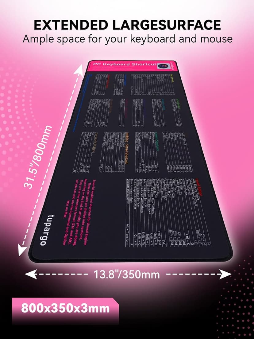 Shortcut Keys Mouse Pad for Unreal Engine,Unreal Engine Hotkeys Office Desk Mat,Work Desk Large XXL Keyboard Mousepad, Waterproof Non-Slip and Stitched Edge(31.5×13.8 inch)