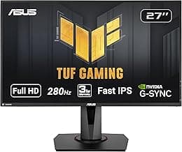 ASUS TUF Gaming VG279QM 27” HDR Monitor, 1080P Full HD (1920 x 1080), Fast IPS, 280Hz, G-SYNC Compatible, Extreme Low Motion Blur Sync (ELMB SYNC), 1ms, DisplayHDR 400,, BLACK