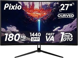 Pixio PXC278 Wave 27 inch 180Hz Refresh Rate QHD 1440p Resolution 1650R Curved Fast VA Panel 1ms GTG Response Time Adaptive Sync HDR Curved Gaming Monitor