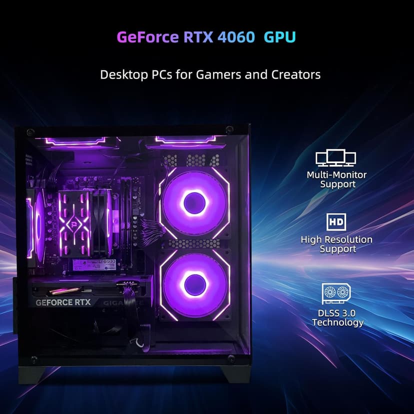 Gaming PC Desktop Computer,Intel Core i5 13400F,RTX 4060 8G,32GB DDR4 RAM 1TB SSD,ARGB Fan,Prebuilt Computer Tower for Gaming and Office
