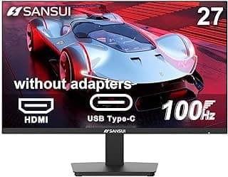 SANSUI Monitor 27 Inch 100Hz USB Type-C Computer Monitor, FHD 1920X1080P,Frameless Eye Care PC Office Monitor with HDMI, Adaptive Sync, HDR, VESA(100x100mm)（ES-27F2C HDMI Cable Included）