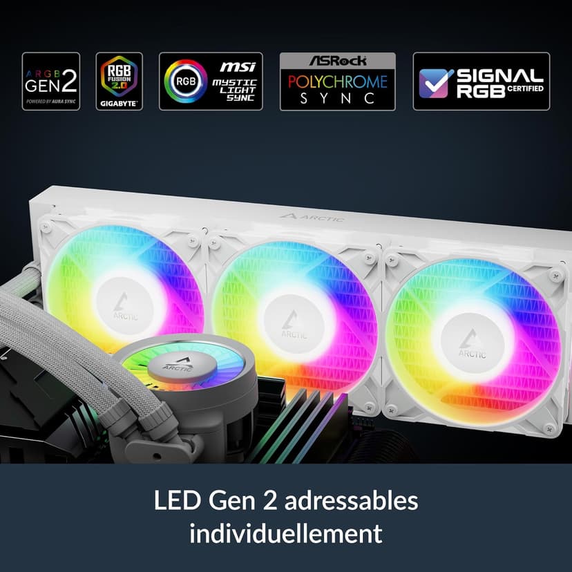 ARCTIC Liquid Freezer III Pro 360 A-RGB (White) - AIO CPU Cooler, 3 x 120 mm Water Cooling, 38 mm Radiator, PWM Pump, VRM Fan, AMD AM5/AM4, Intel LGA1851/1700 Contact Frame - White