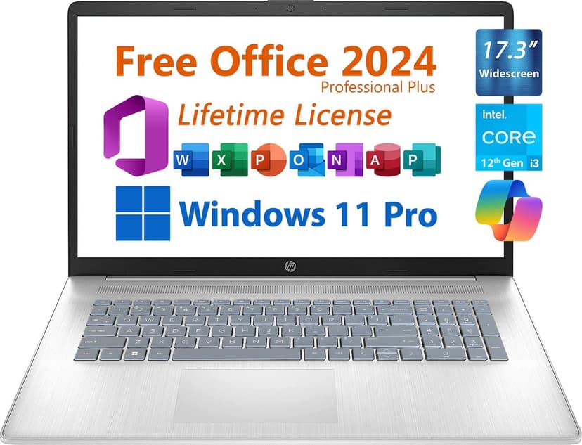 HP 17.3" Business Laptop, Free Microsoft Office 2024, Copilot AI Chat, Non-Touch Widescreen FHD Display, Intel 6-Core i3-1215U Upto 4.4 GHz, 16GB RAM, 1TB SSD, 6 Hours Battery, Windows 11 Pro