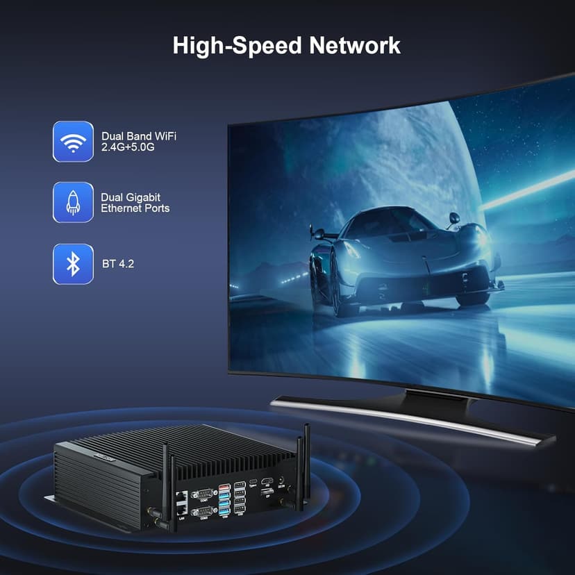 HISTTON Fanless Mini PC Core i7-10710U, 16GB RAM 512GB M2. SSD, Industrial PC with 6 RS232 COM, HD+DP+Type-C Triple Display, 2 LAN, 8 USB, GPIO, SIM, WiFi, BT4.2, Mini PC Windows 11 Pro, Linux/Ubuntu